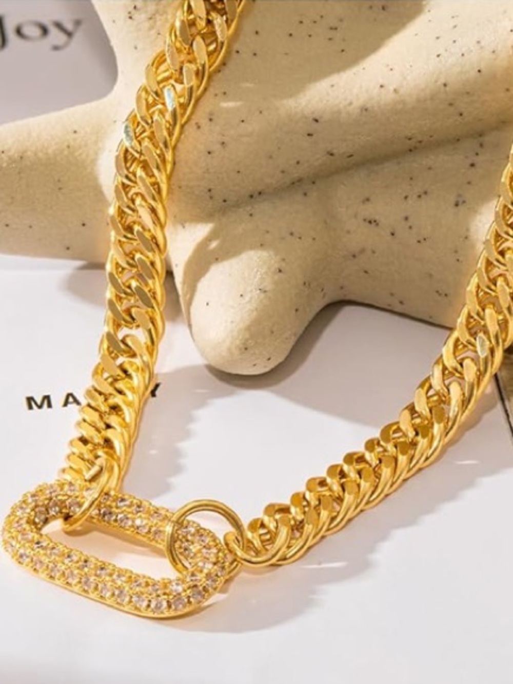 Anthropologie Gold Cubic Link Necklace with Crystal Accent - Picture 3 of 7